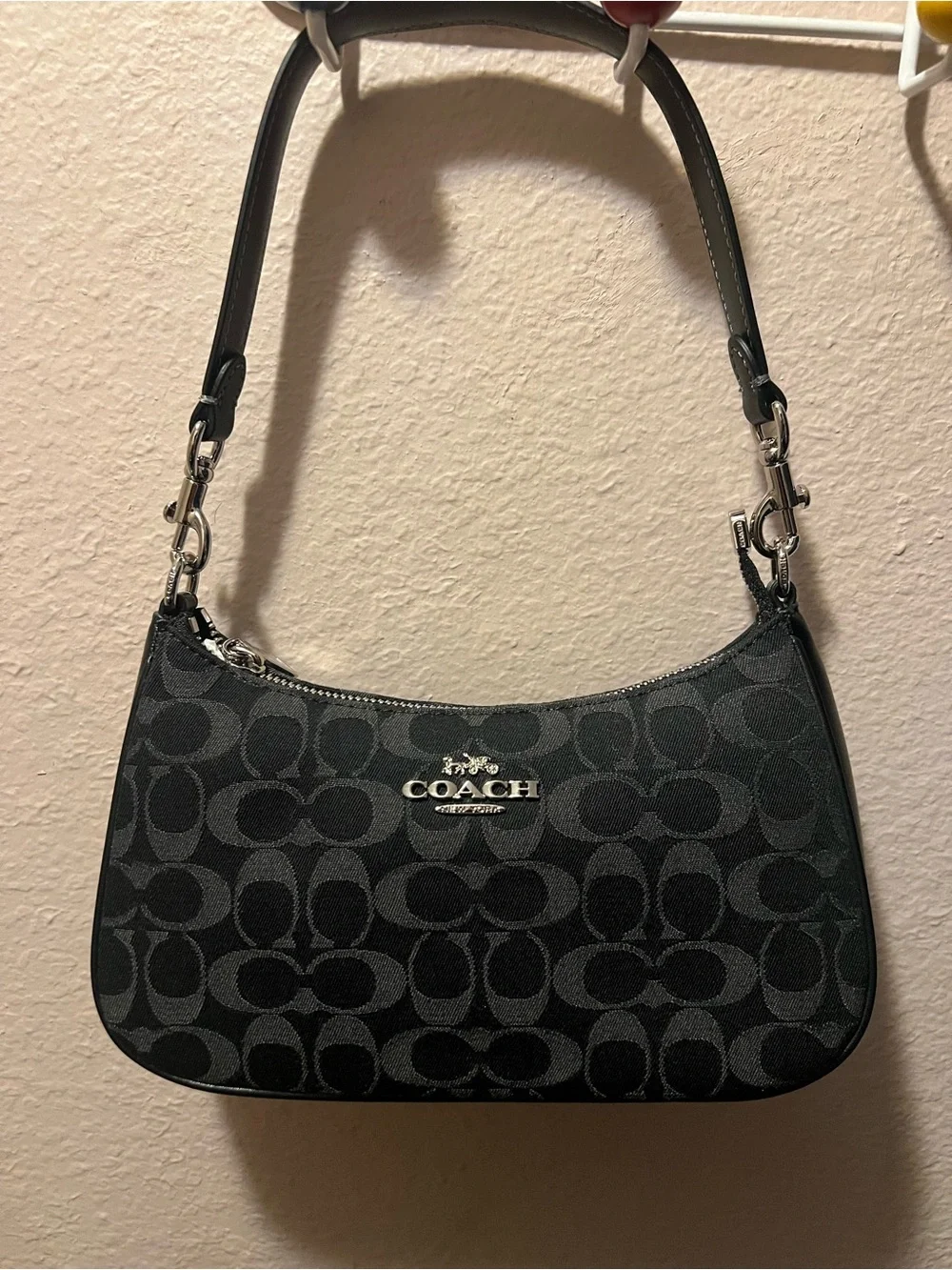 Coach Black Signature Crescent Shoulder Bag